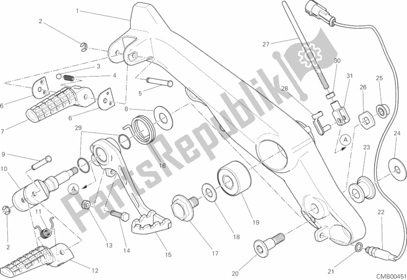 All parts for the Footrests, Right of the Ducati Scrambler Sixty2 400 2018