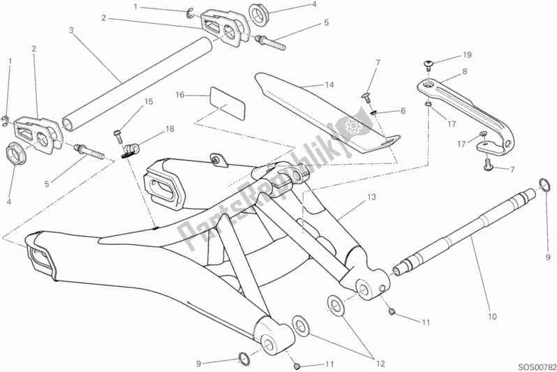 All parts for the Forcellone Posteriore of the Ducati Scrambler Sixty2 400 2018