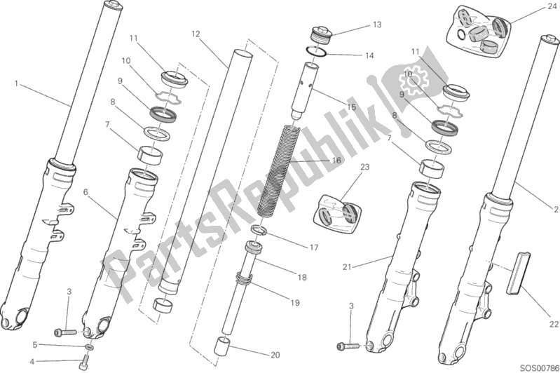 All parts for the Front Fork of the Ducati Scrambler Sixty2 400 2018