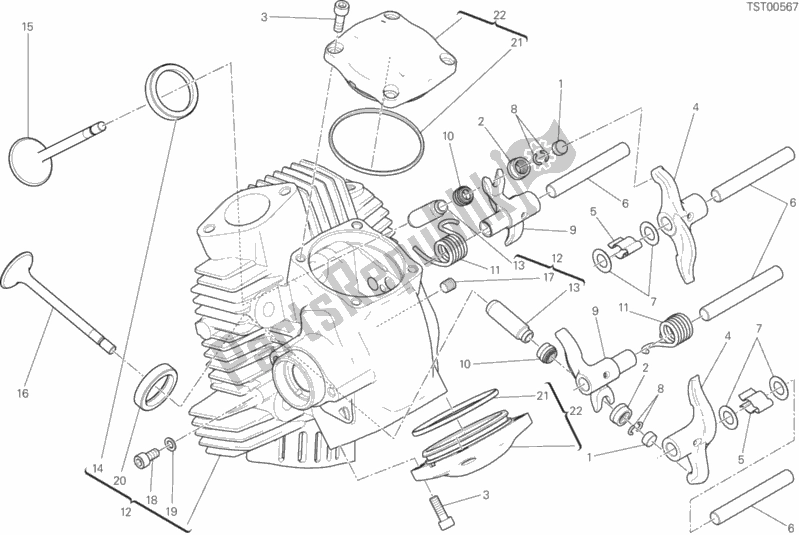 Alle onderdelen voor de Horizontale Kop van de Ducati Scrambler Sixty2 400 2018