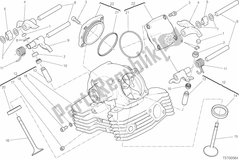 Alle onderdelen voor de Verticale Kop van de Ducati Scrambler Sixty2 400 2018