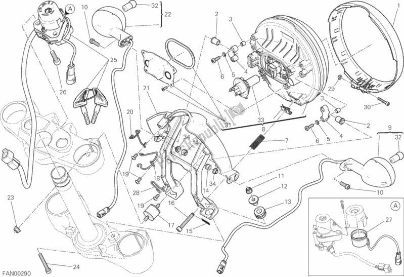 Alle onderdelen voor de Koplamp van de Ducati Scrambler Sixty2 400 2019