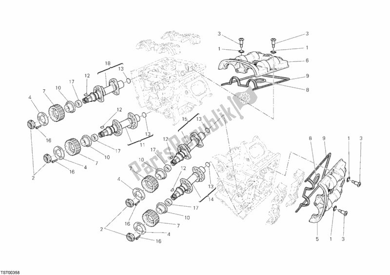 Alle onderdelen voor de Nokkenas van de Ducati Streetfighter 1100 2010