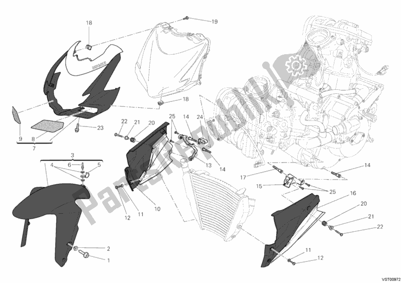 All parts for the Fairing of the Ducati Streetfighter 1100 2010