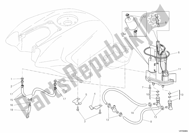 All parts for the Fuel Pump of the Ducati Streetfighter 1100 2010