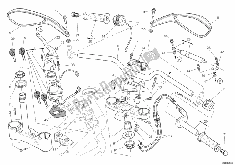 Alle onderdelen voor de Stuur van de Ducati Streetfighter 1100 2010