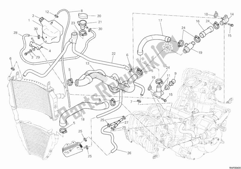 Tutte le parti per il Circuito Di Raffreddamento del Ducati Streetfighter 1100 2011