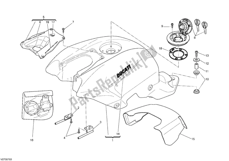 Tutte le parti per il Serbatoio Di Carburante del Ducati Streetfighter 1100 2011