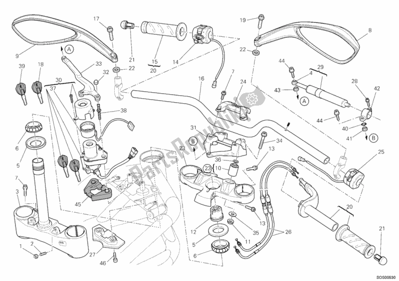 Alle onderdelen voor de Stuur van de Ducati Streetfighter 1100 2011