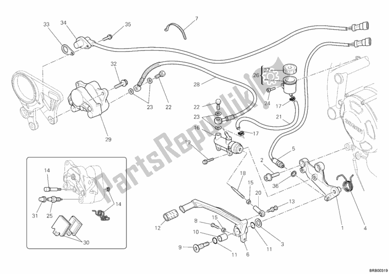 Tutte le parti per il Sistema Frenante Posteriore del Ducati Streetfighter 1100 2011