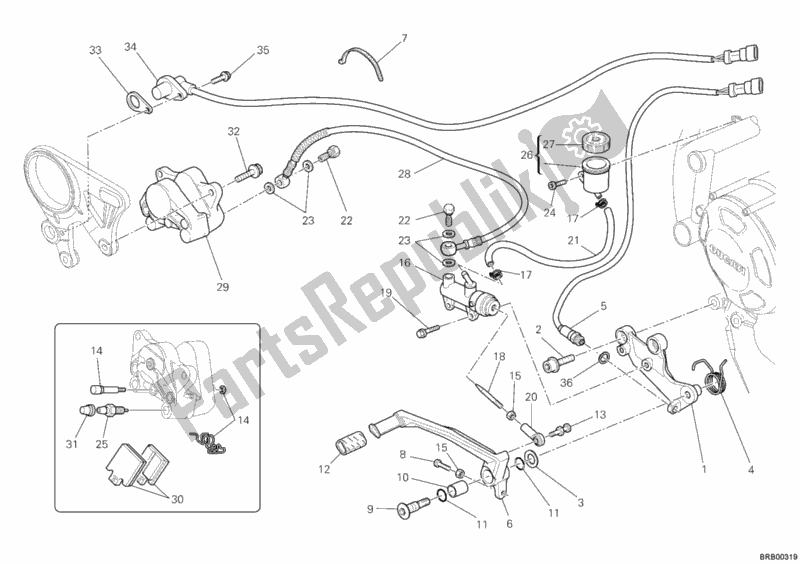 Tutte le parti per il Sistema Frenante Posteriore del Ducati Streetfighter 1100 2011