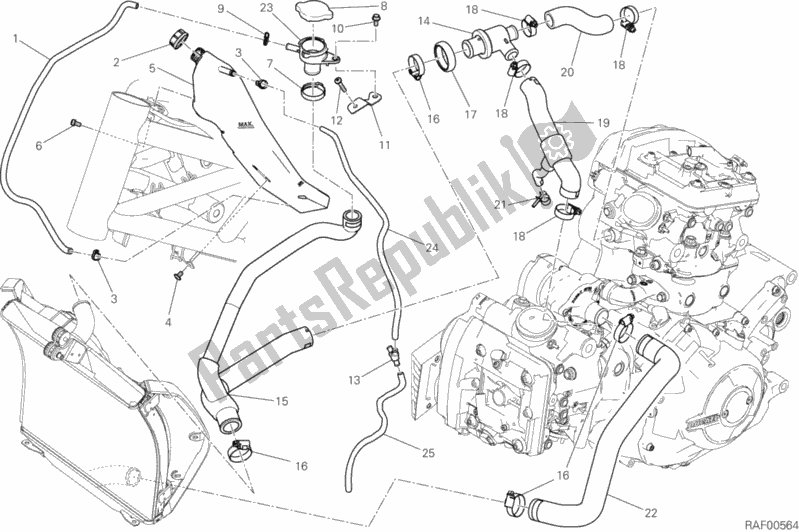 All parts for the Cooling Circuit of the Ducati Diavel Xdiavel 1260 2016