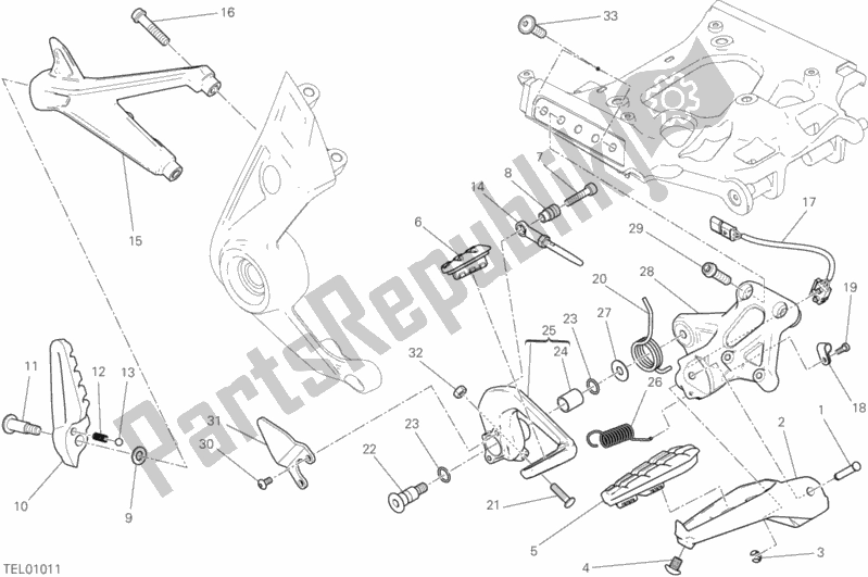 Alle onderdelen voor de Voetsteunen, Juist van de Ducati Diavel Xdiavel 1260 2016