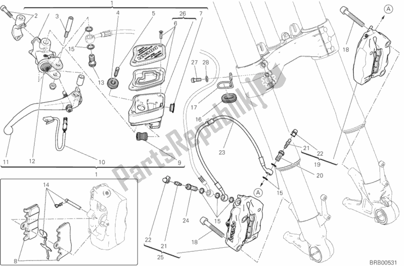 Tutte le parti per il Sistema Frenante Anteriore del Ducati Diavel Xdiavel 1260 2016