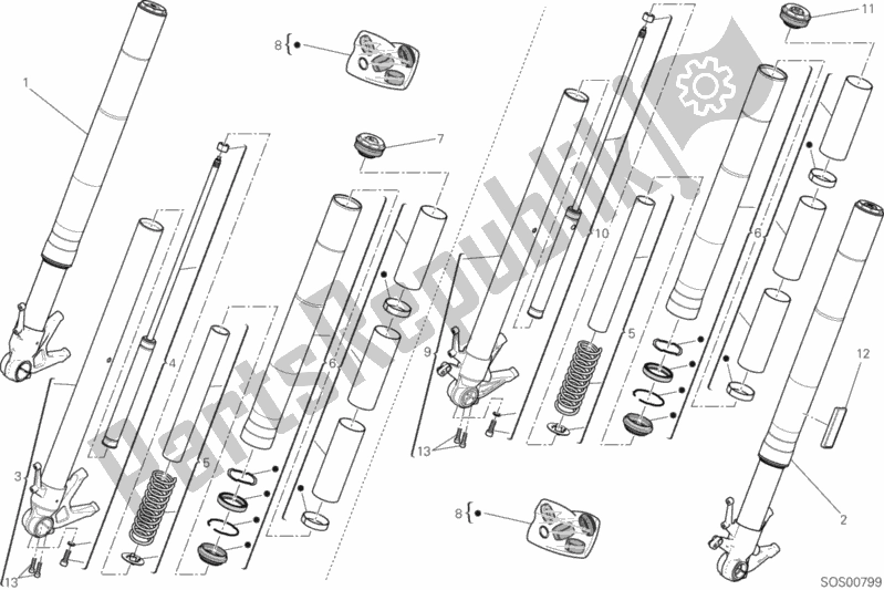 All parts for the Front Fork of the Ducati Diavel Xdiavel 1260 2016