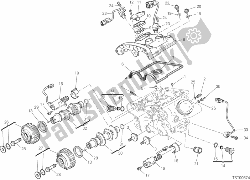 Alle onderdelen voor de Verticale Cilinderkop - Timing van de Ducati Diavel Xdiavel 1260 2016