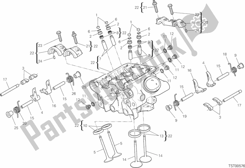 All parts for the Vertical Head of the Ducati Diavel Xdiavel 1260 2016