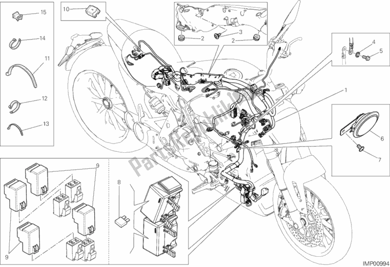 Alle onderdelen voor de Kabelboom van de Ducati Diavel Xdiavel 1260 2016