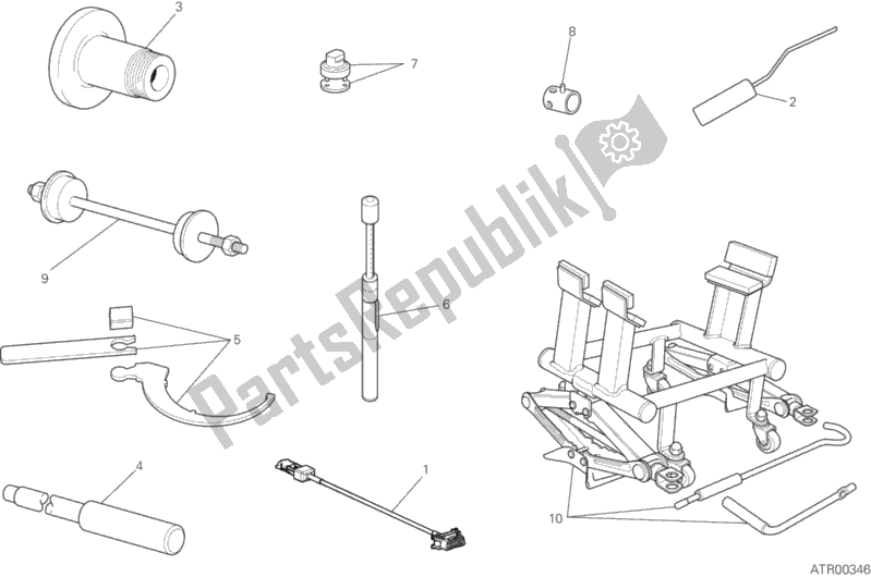 Alle onderdelen voor de Werkplaats Service Tools, Frame van de Ducati Diavel Xdiavel 1260 2016