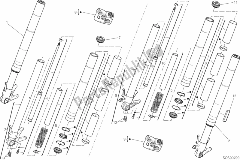 All parts for the Front Fork of the Ducati Diavel Xdiavel 1260 2017