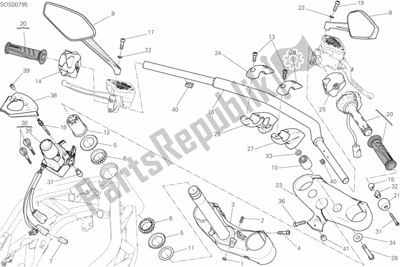 All parts for the Handlebar of the Ducati Diavel Xdiavel 1260 2017