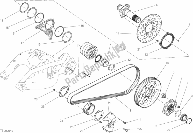 All parts for the Hub, Rear Wheel of the Ducati Diavel Xdiavel 1260 2017