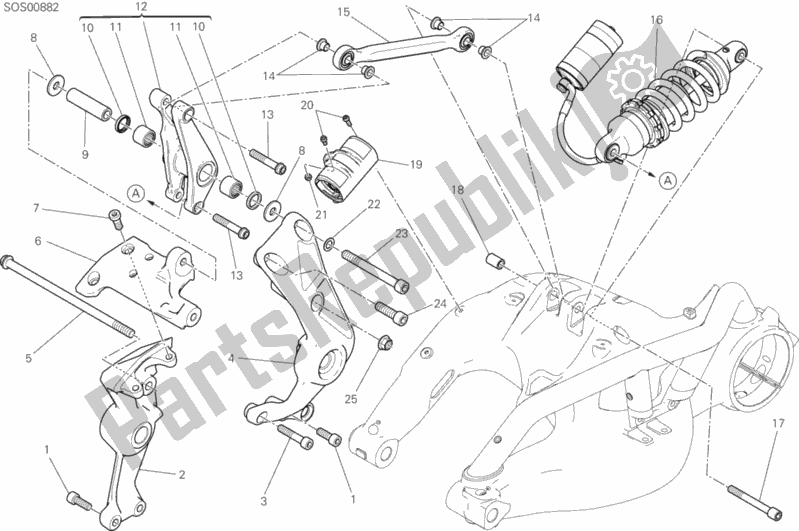 All parts for the Rear Shock Absorber of the Ducati Diavel Xdiavel 1260 2017