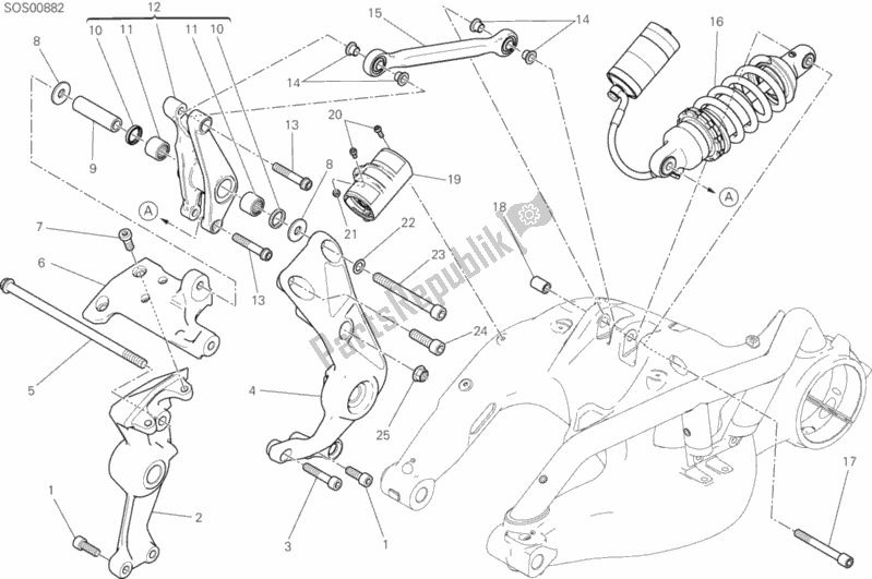 All parts for the Rear Shock Absorber of the Ducati Diavel Xdiavel 1260 2018