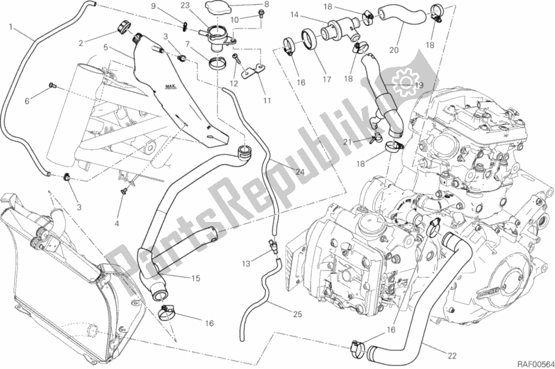 All parts for the Cooling Circuit of the Ducati Diavel Xdiavel 1260 2019