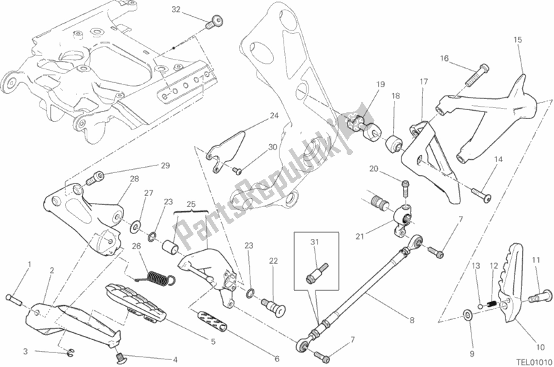 Alle onderdelen voor de Voetsteunen Links van de Ducati Diavel Xdiavel 1260 2019