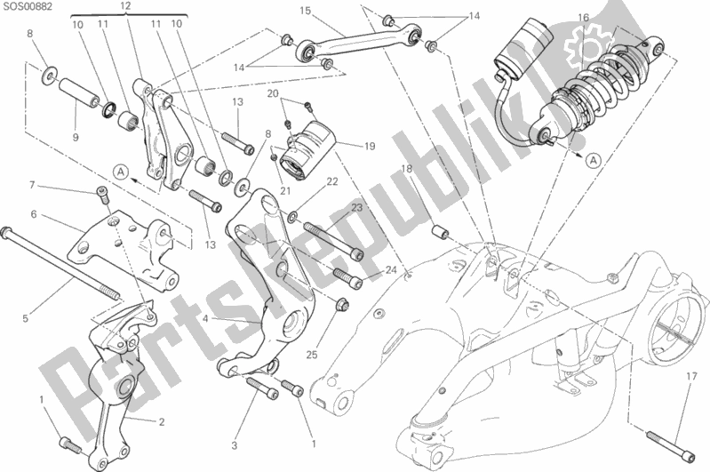 All parts for the Rear Shock Absorber of the Ducati Diavel Xdiavel 1260 2019