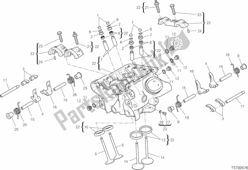 Alle onderdelen voor de Verticale Kop van de Ducati Diavel Xdiavel 1260 2019