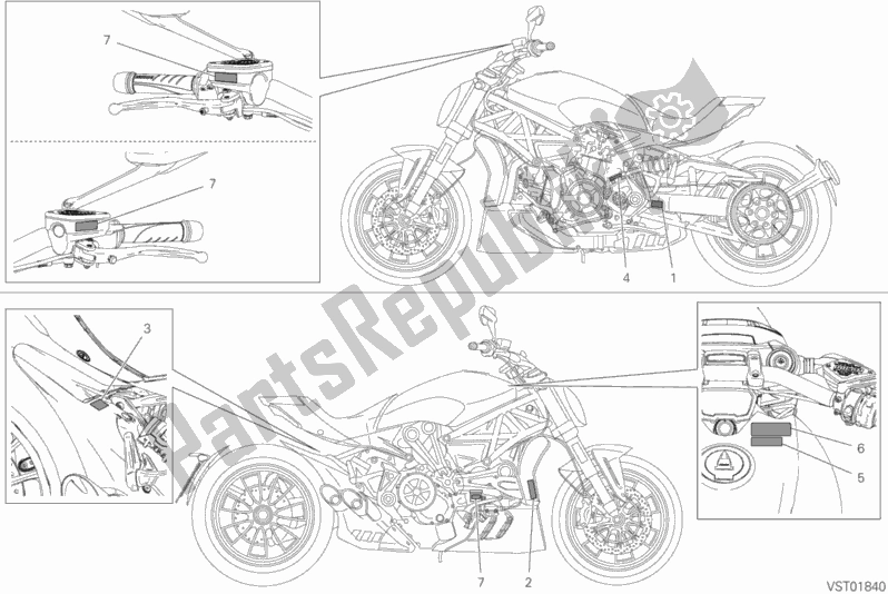 Alle onderdelen voor de Waarschuwingsetiketten van de Ducati Diavel Xdiavel 1260 2019