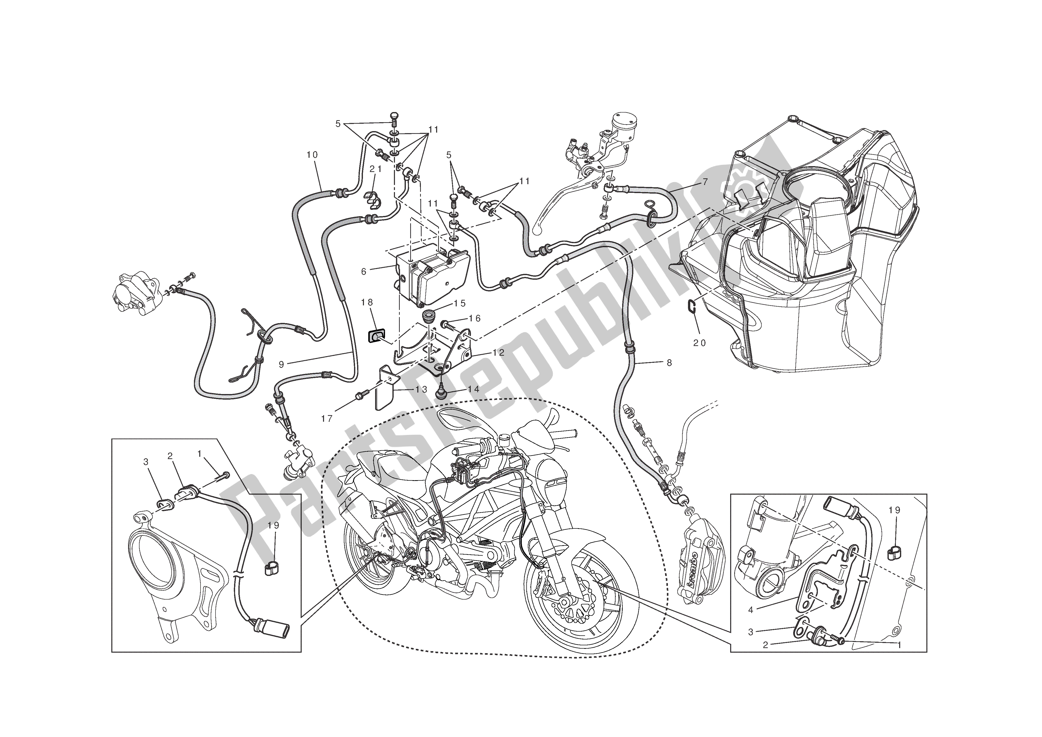 Alle onderdelen voor de Antiblokkeersysteem (abs) van de Ducati Monster 1100 2012