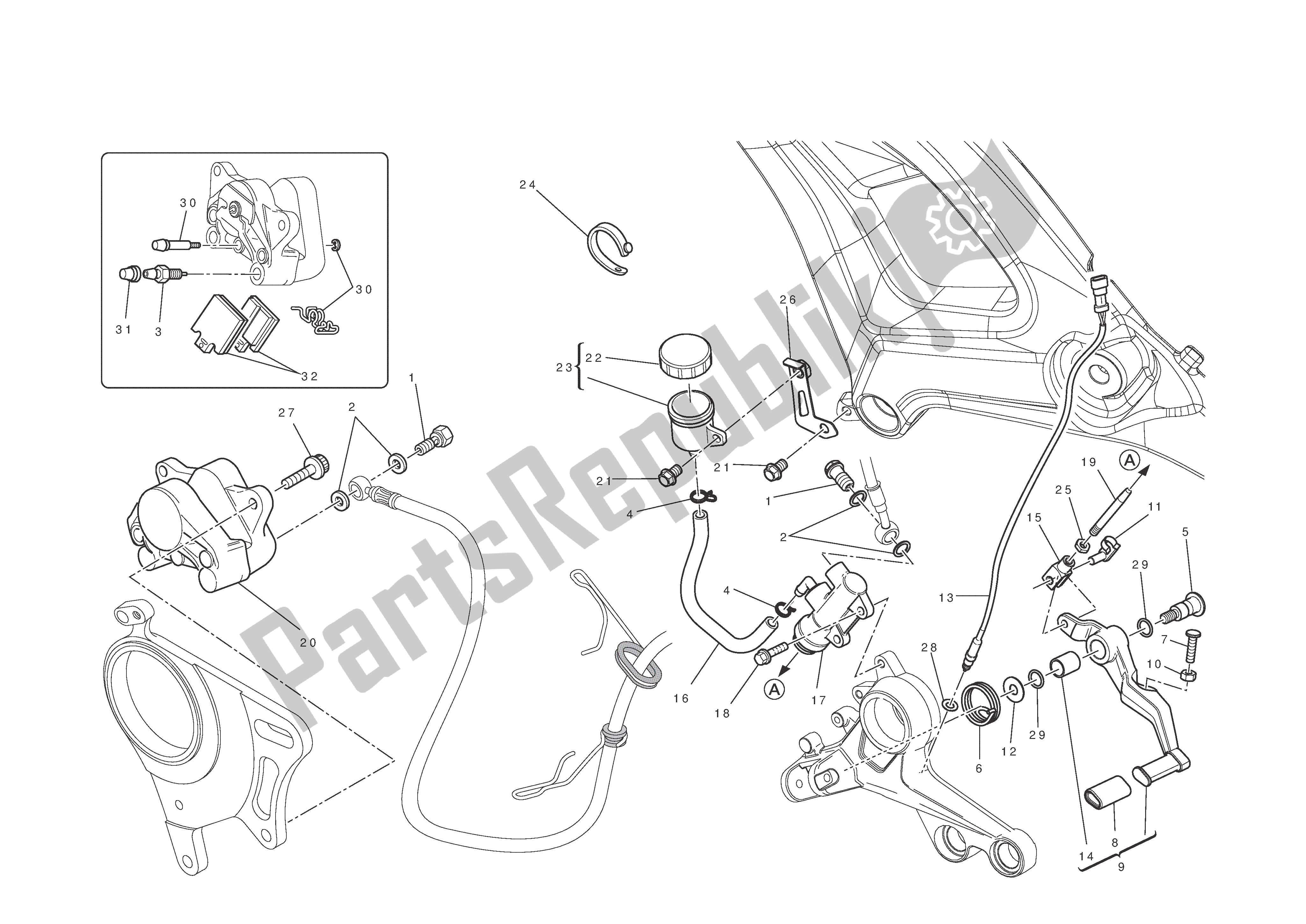 Alle onderdelen voor de Achterrem van de Ducati Monster 1100 2012