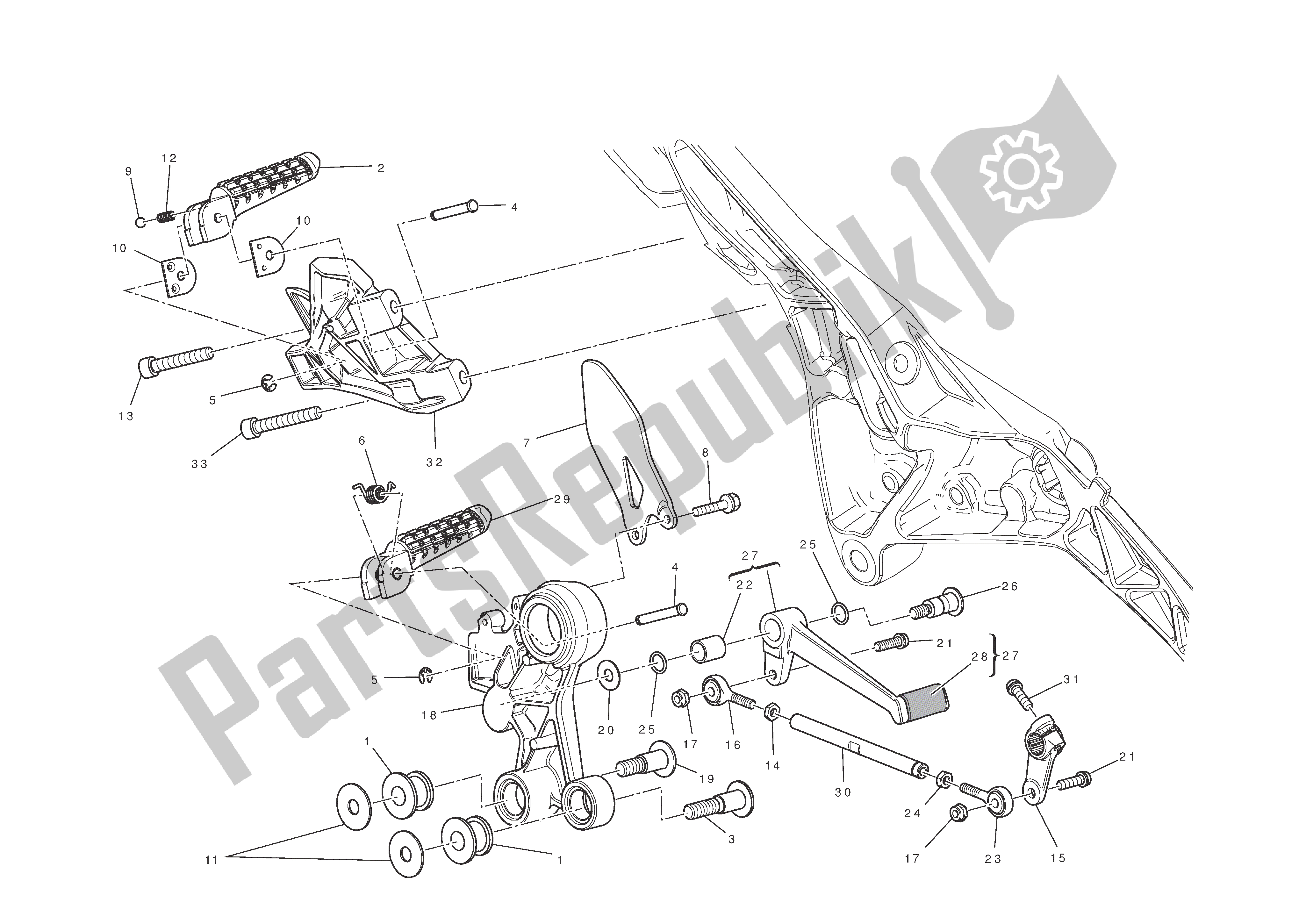 Toutes les pièces pour le L. H. Repose-pieds du Ducati Monster 1100 2012