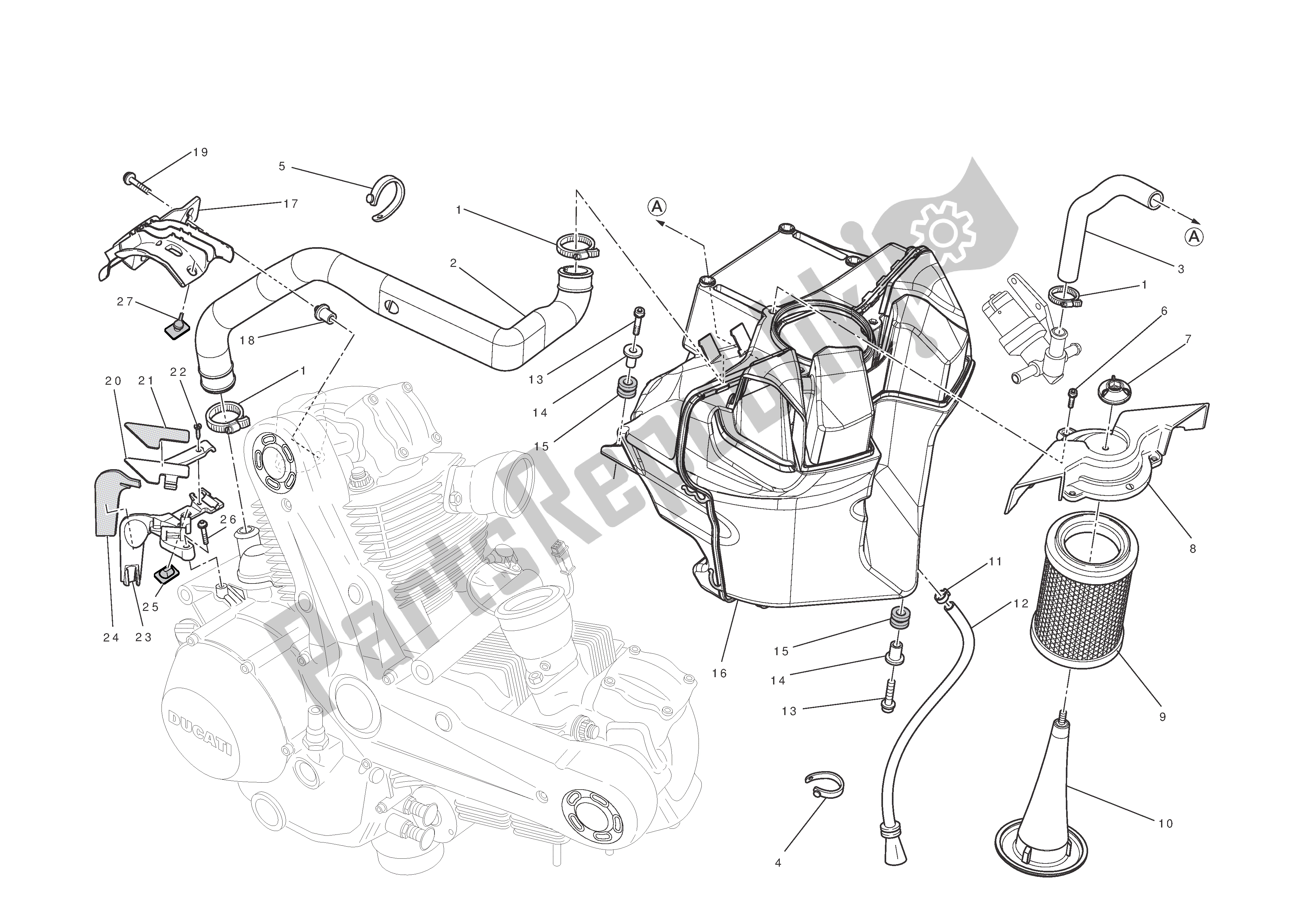 Alle onderdelen voor de Luchtinlaat - Olie-ontluchter van de Ducati Monster 1100 2012