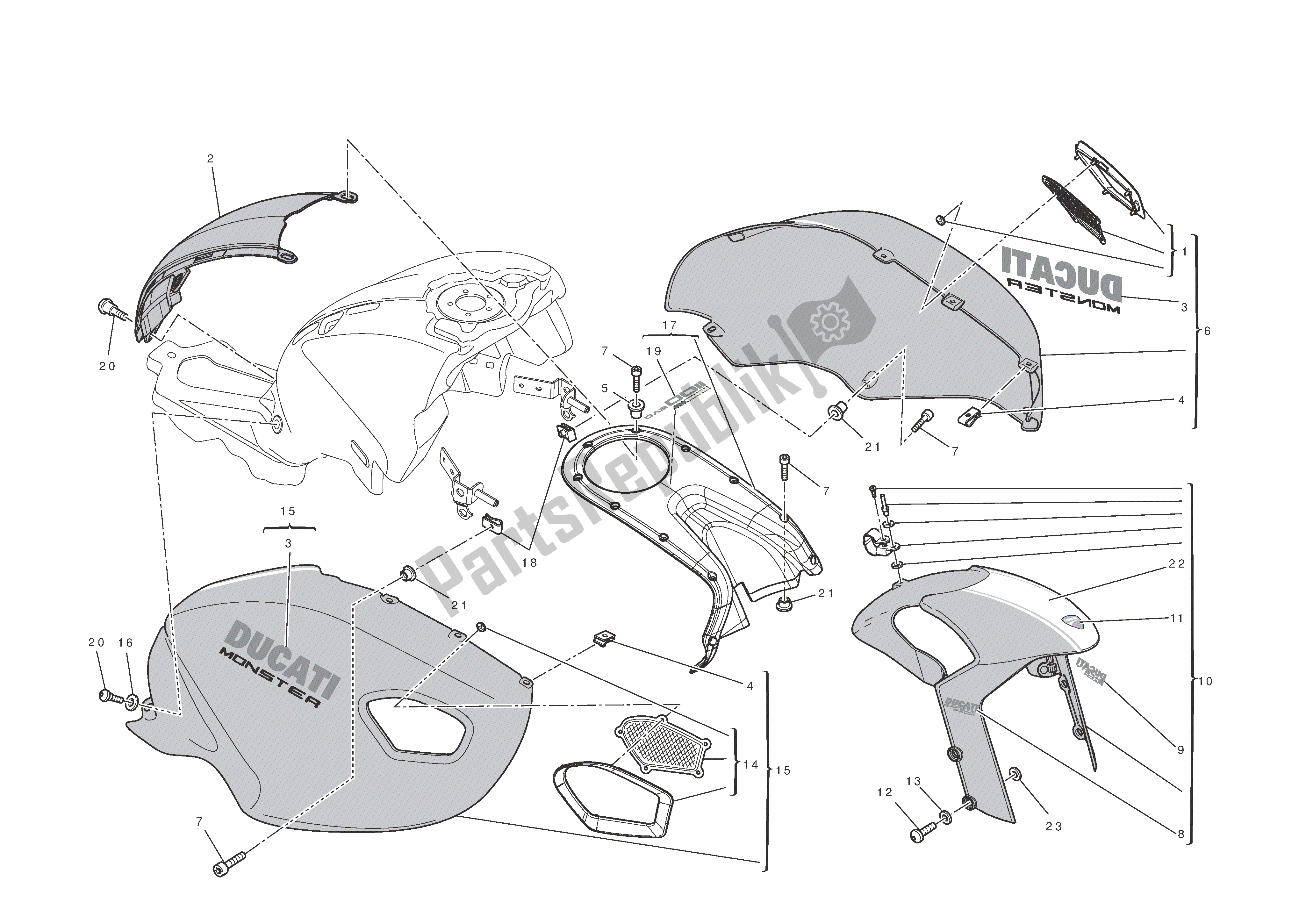 Alle onderdelen voor de Brandstoftank (deksel) van de Ducati Monster 1100 2012
