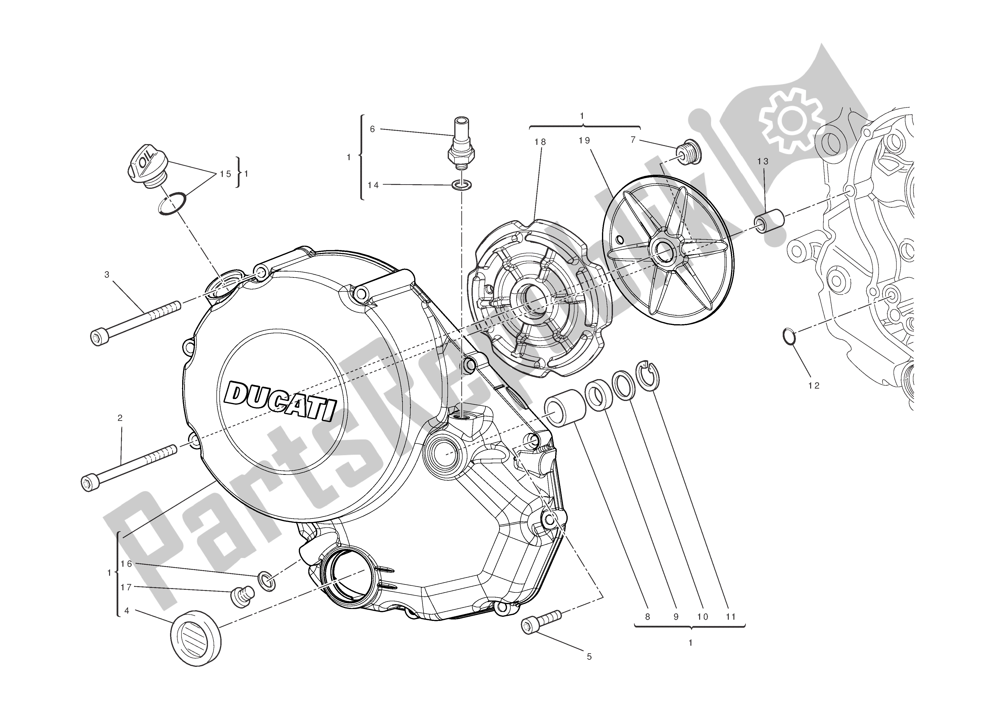 Alle onderdelen voor de Carterafdekking Aan De Koppelingszijde van de Ducati Monster 1100 2012