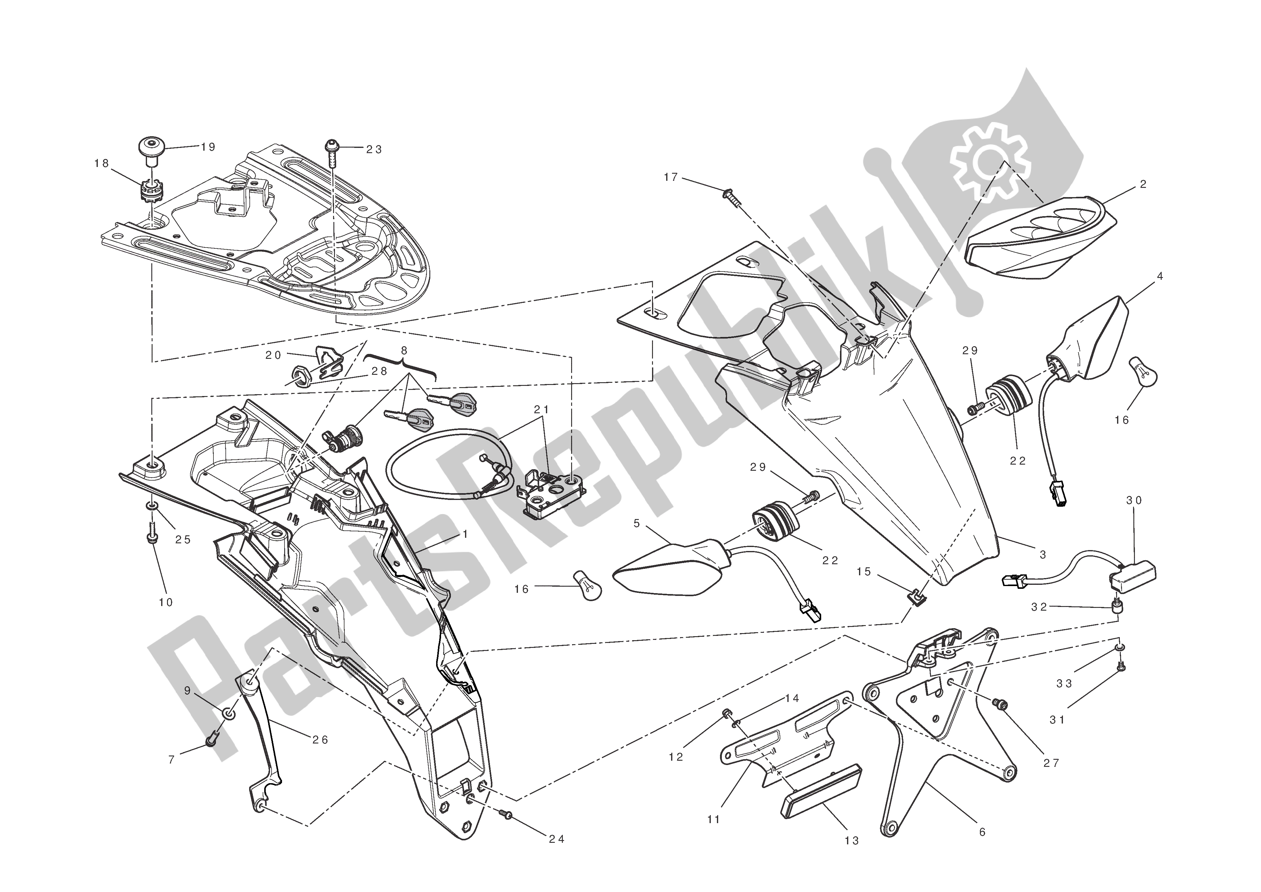 Alle onderdelen voor de Kentekenplaathouder - Achterlicht van de Ducati Monster 1100 2012