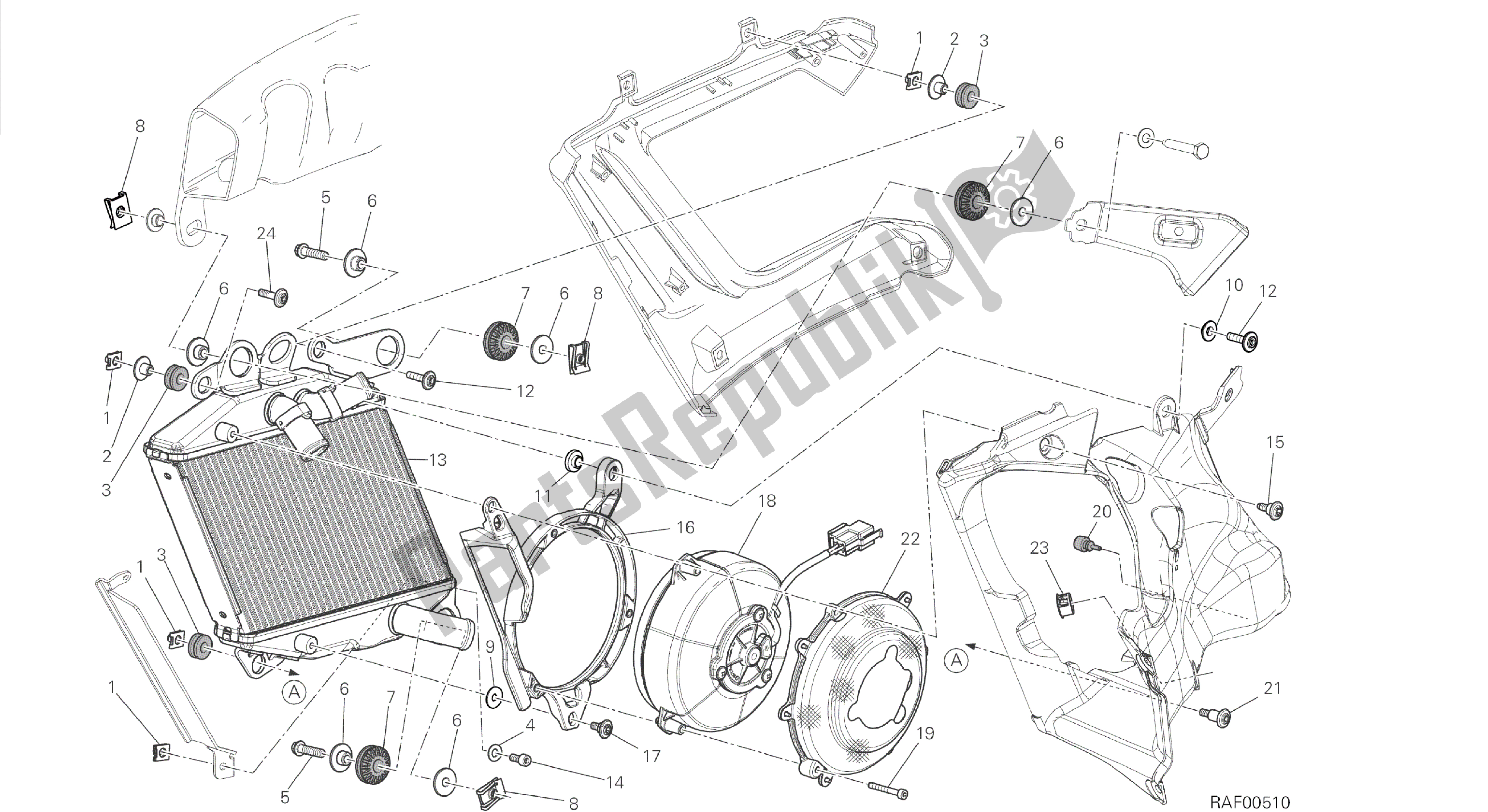 Tutte le parti per il Disegno 030 - Radiatore, Acqua, Cornice Del Gruppo Rh [mod: Dvl] del Ducati Diavel 1200 2014