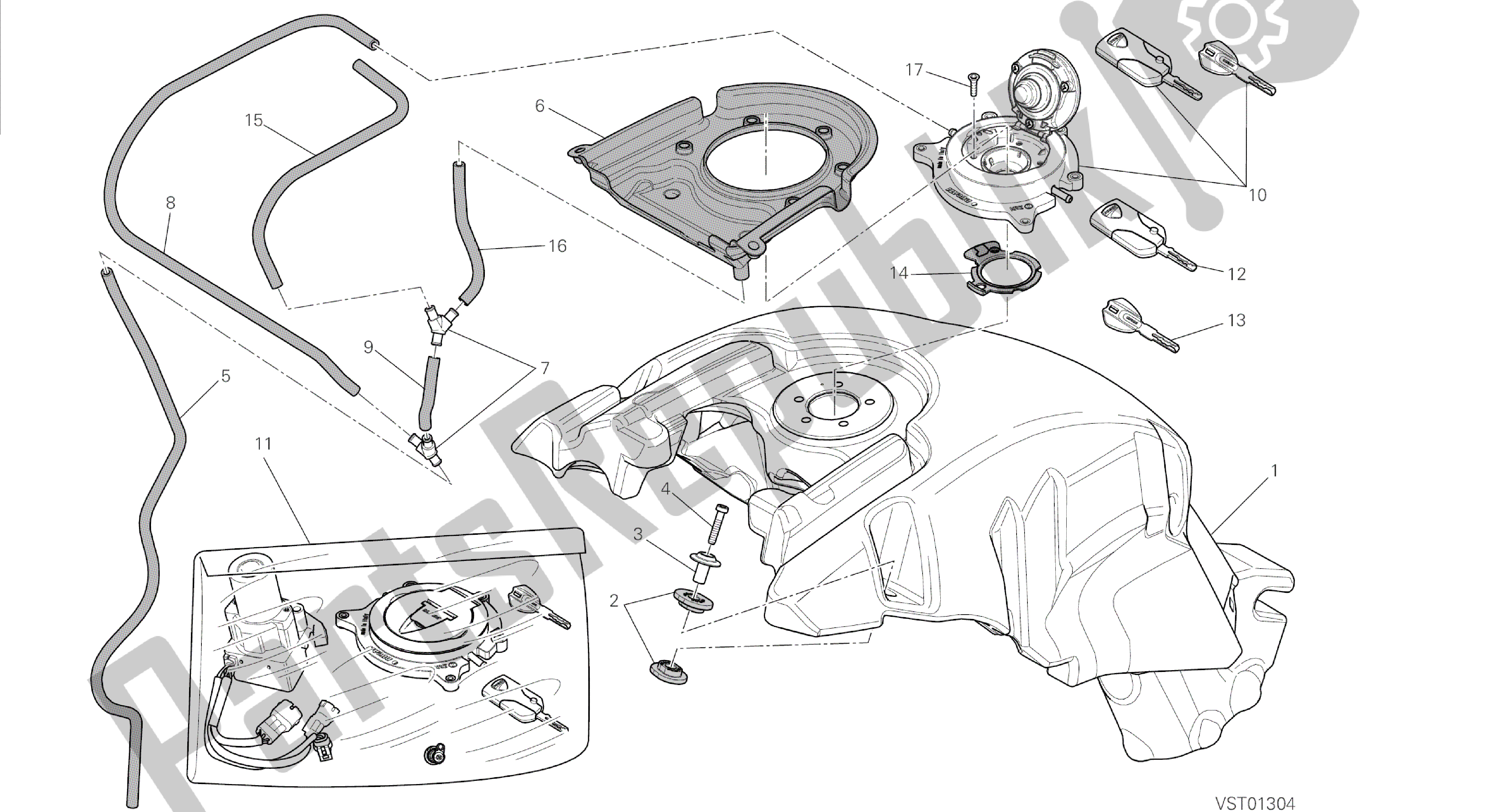 Todas las partes para Dibujo 032 - Tanque De Combustible [mod: Dvl; Xst: Marco De Grupo Aus, Eur, Fra, Jap] de Ducati Diavel 1200 2014