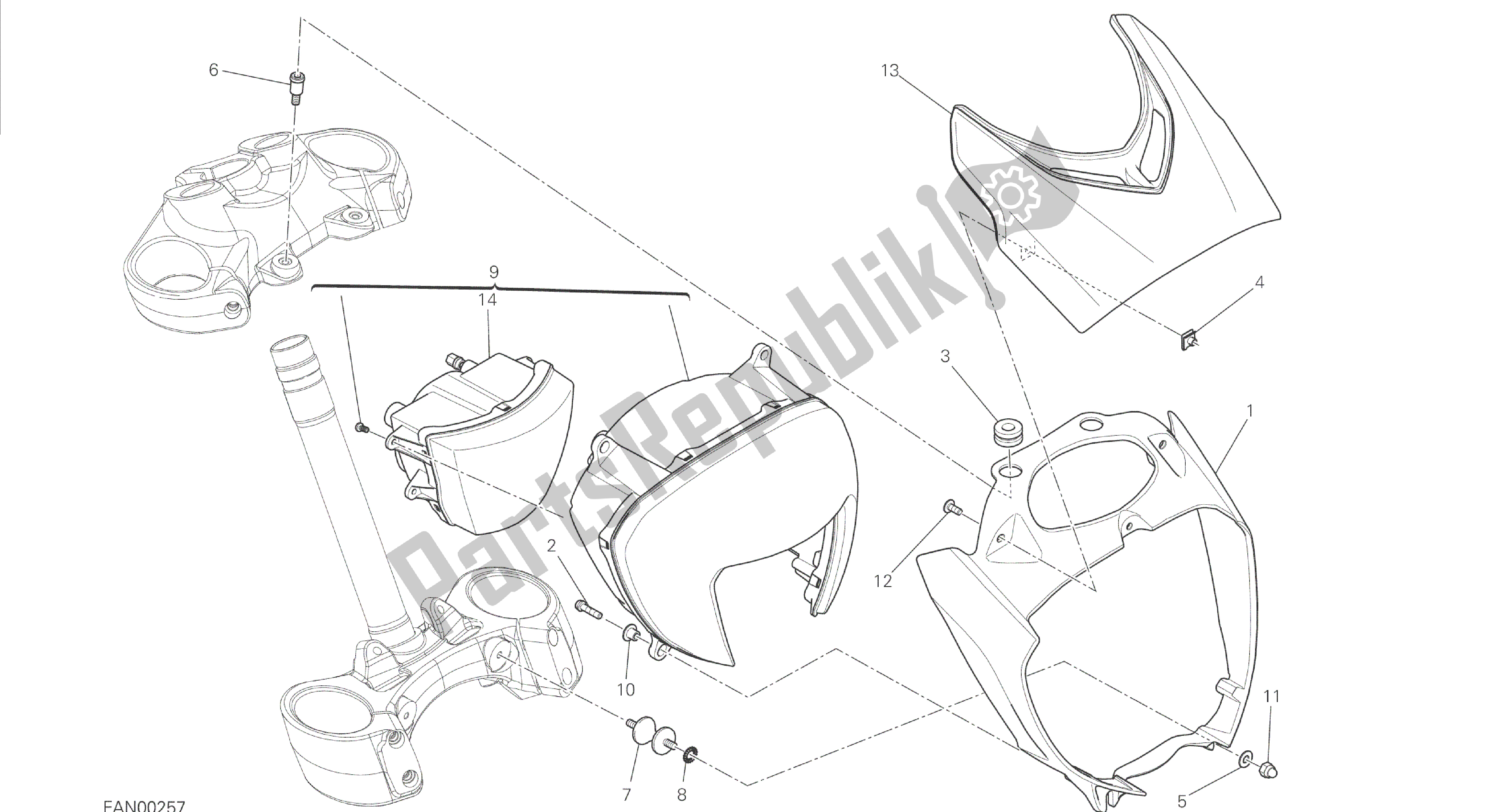 Todas las partes para Dibujo 020 - Faro [mod: Dvl] Grupo Eléctrico de Ducati Diavel 1200 2014