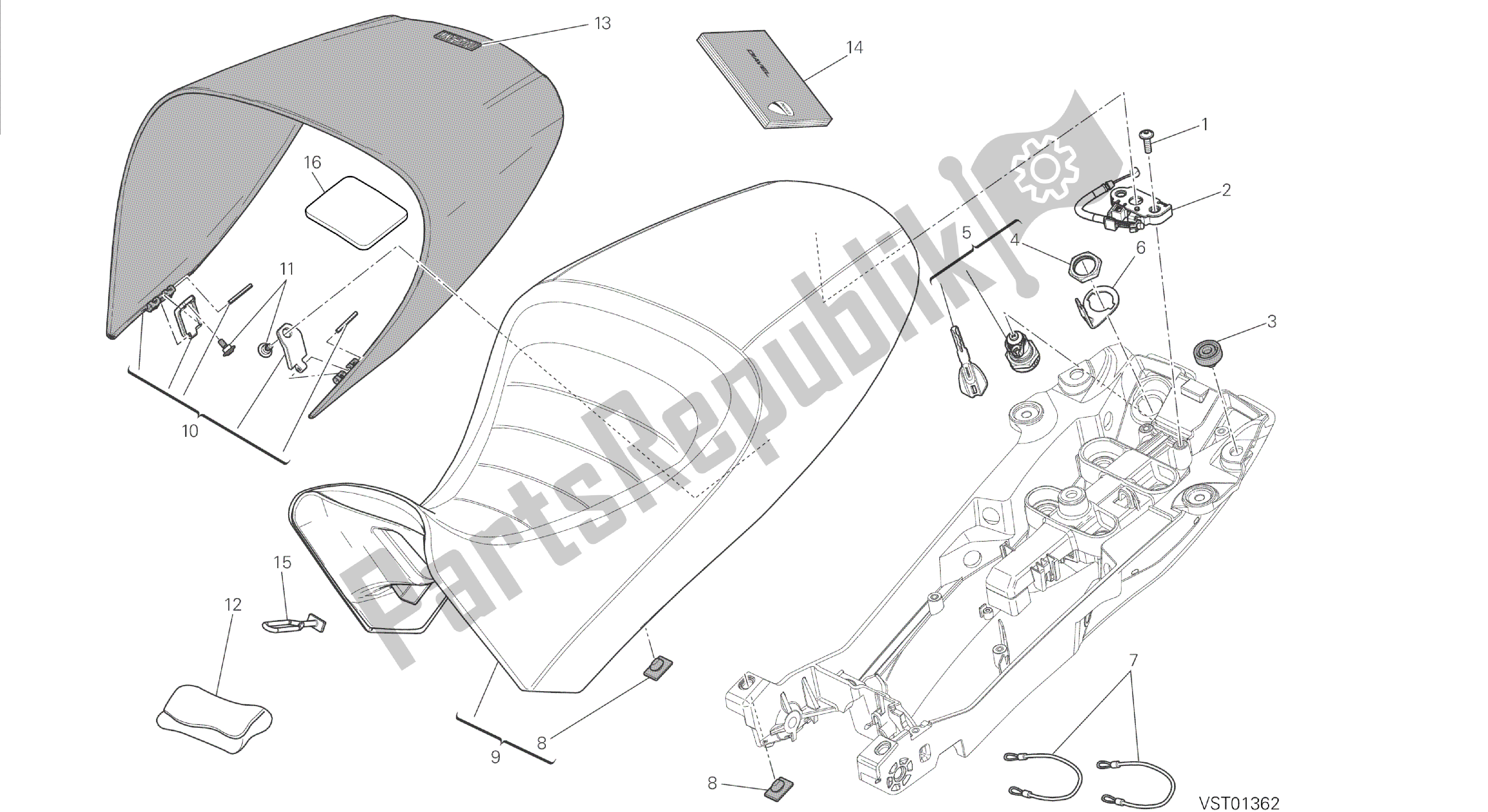 Alle onderdelen voor de Tekening 033 - Stoel [mod: Dvl] Groepsframe van de Ducati Diavel 1200 2014