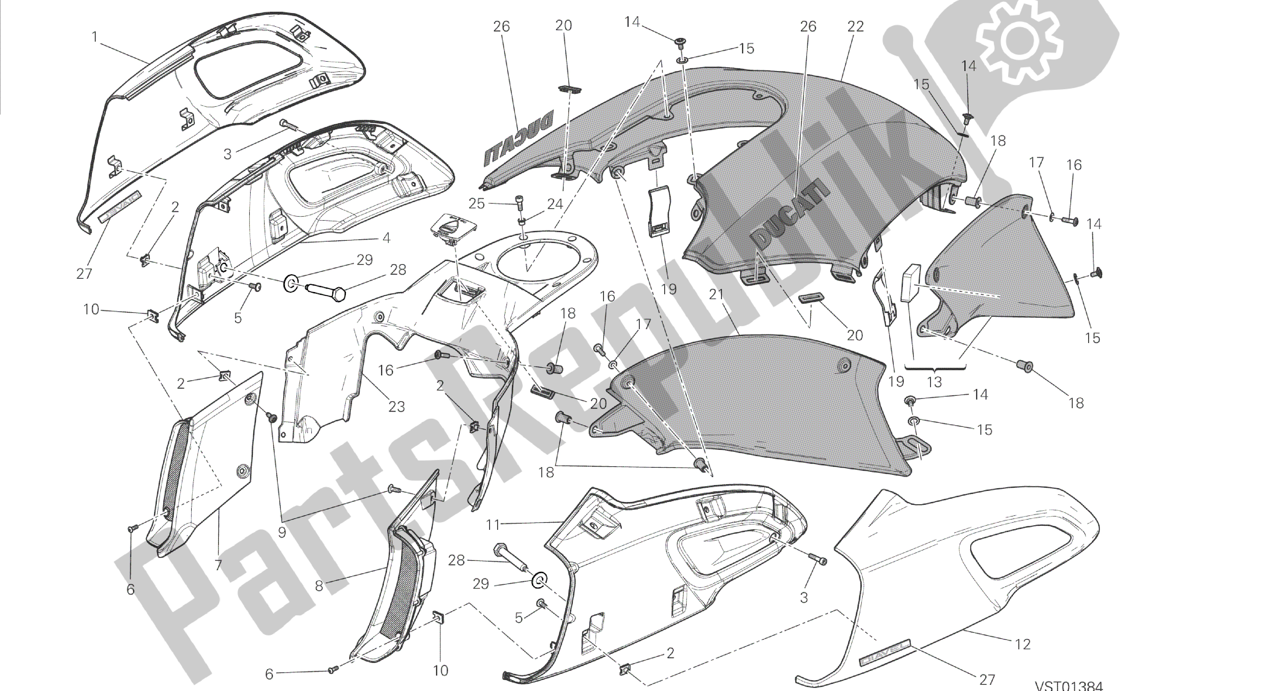 Tutte le parti per il Disegno 034 - Coperchi, Cornice Del Gruppo Serbatoio [mod: Dvl] del Ducati Diavel 1200 2014