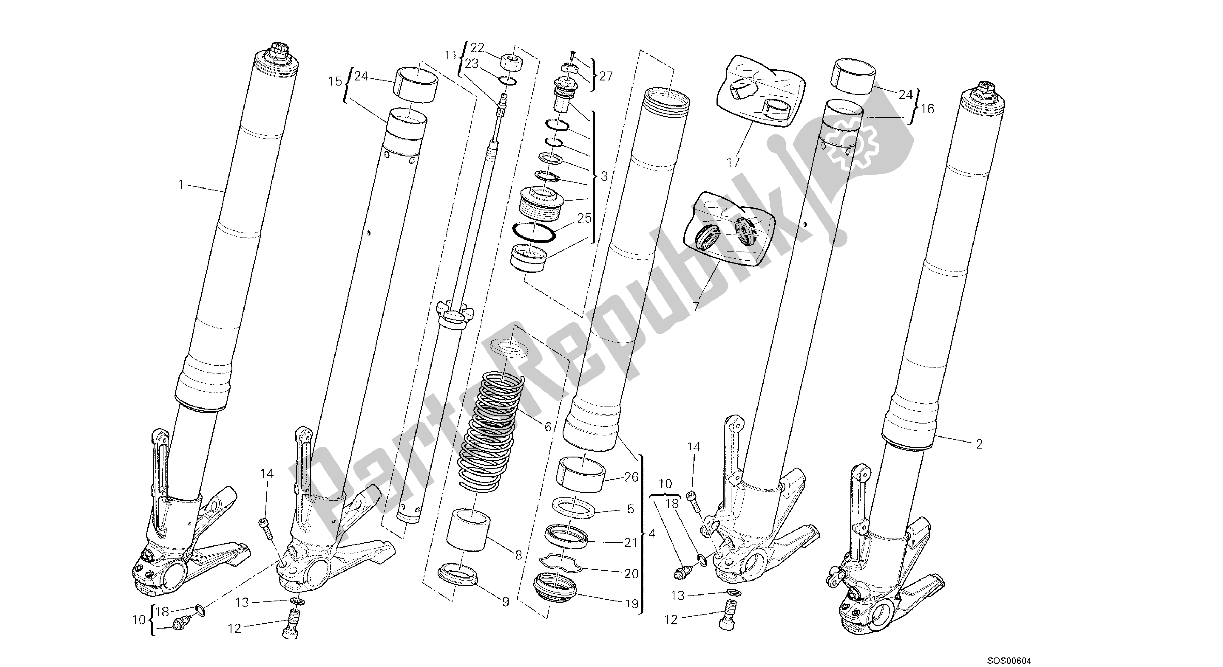 Todas las partes para Dibujo 21a - Horquilla Delantera [mod: Dvl; Xst: Aus, Eur, Fra, Jap] Cuadro De Grupo de Ducati Diavel 1200 2014