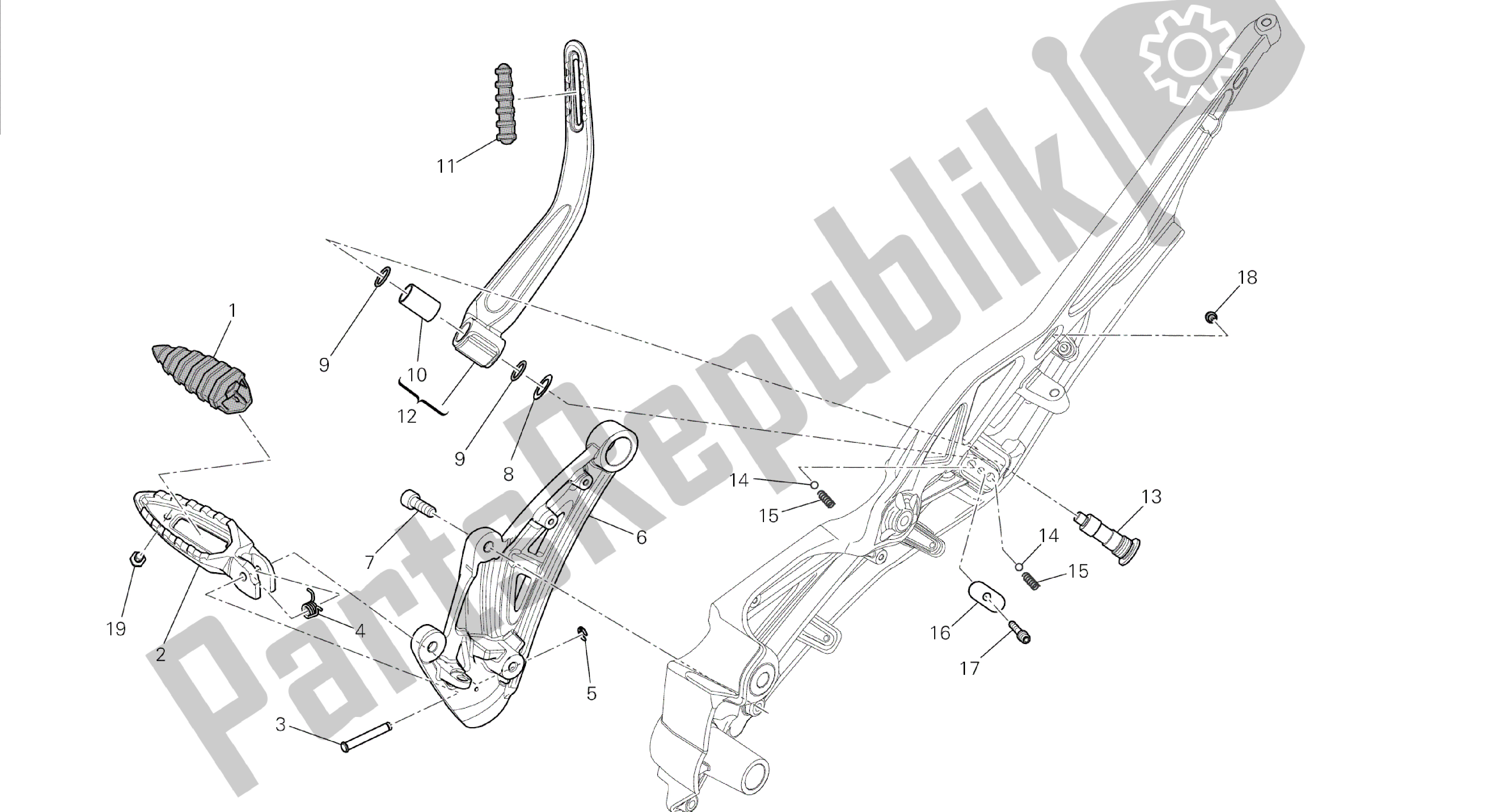 Tutte le parti per il Disegno 22b - Poggiapiedi, Cornice Gruppo Destra [mod: Dvl] del Ducati Diavel 1200 2014