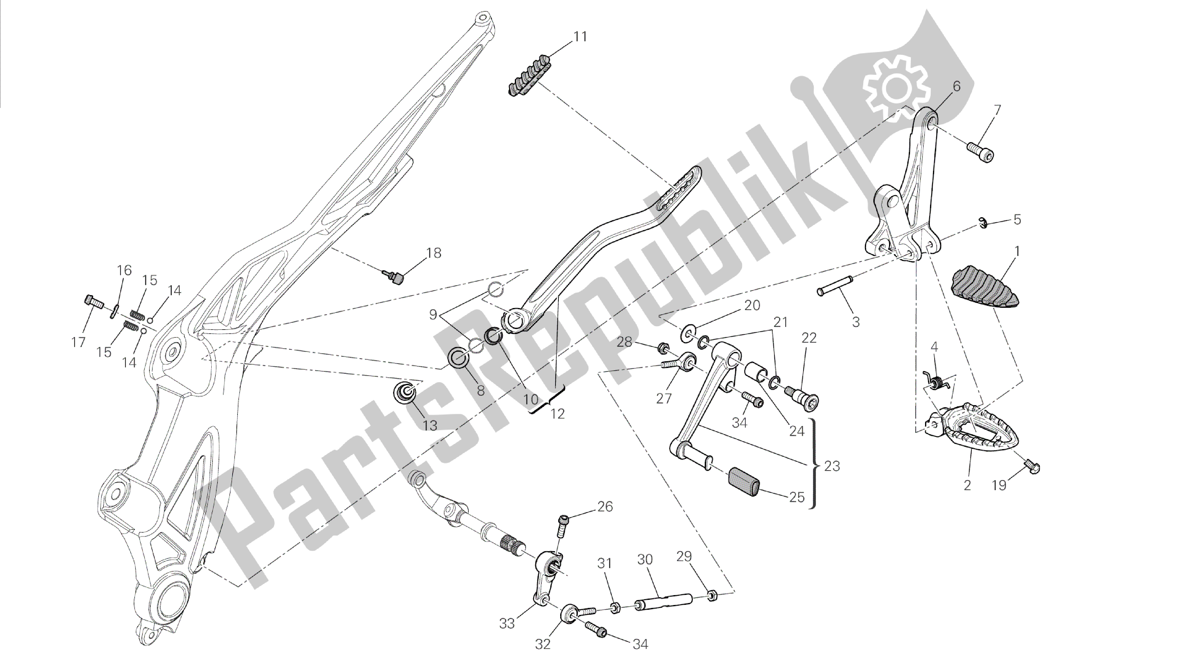 Tutte le parti per il Disegno 22c - Poggiapiedi, Cornice Gruppo Sinistra [mod: Dvl] del Ducati Diavel 1200 2014