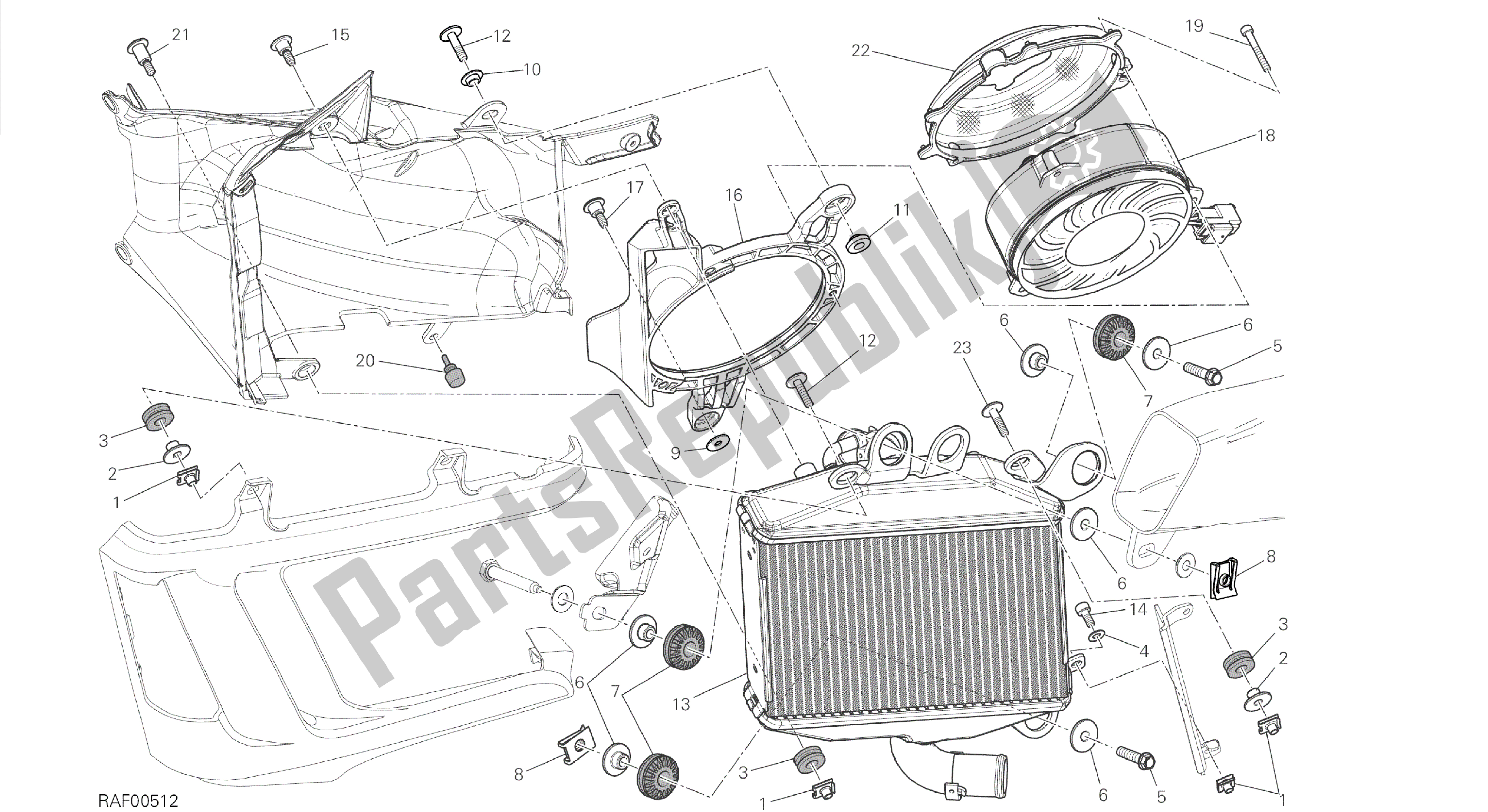 Tutte le parti per il Disegno 30a - Radiatore, Acqua, Cornice Gruppo Lh [mod: Dvl] del Ducati Diavel 1200 2014