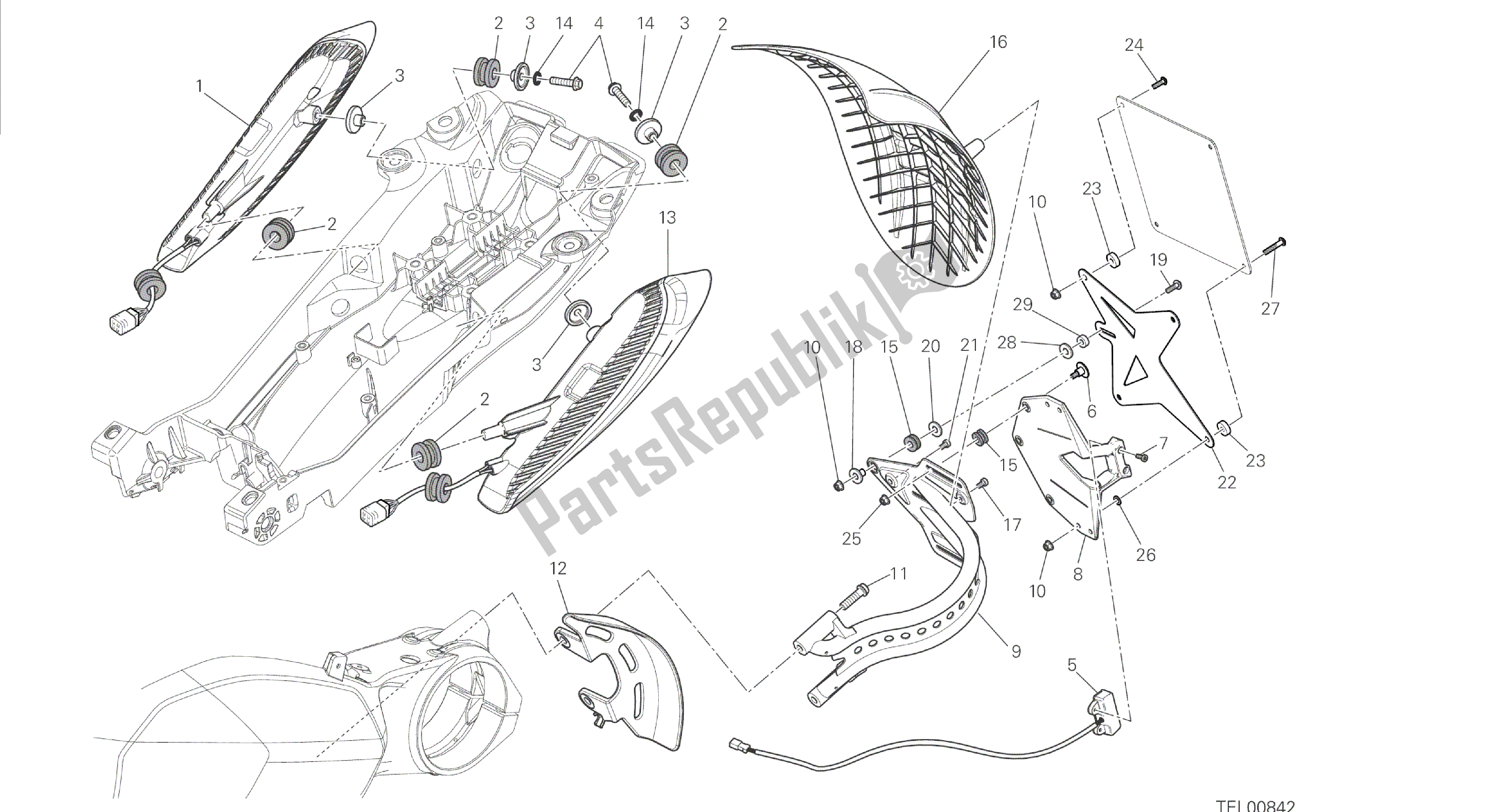 Todas las partes para Dibujo 27a - Soporte De Matrícula - Luz Trasera [mod: Dvl; Xst: Aus] Grupo Eléctrico de Ducati Diavel 1200 2014